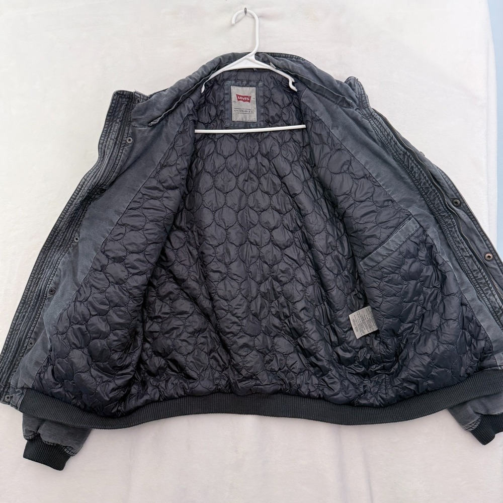 Levis Bomber Jacket Mens L Gray Full Zip Military Quilted Line - Picture 2 of 11